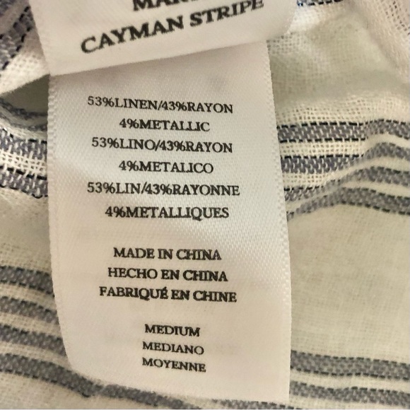 Rails Marti Cayman White/Blue Stripe Long Peasant Sleeve Linen Button Front Top - Picture 10 of 11